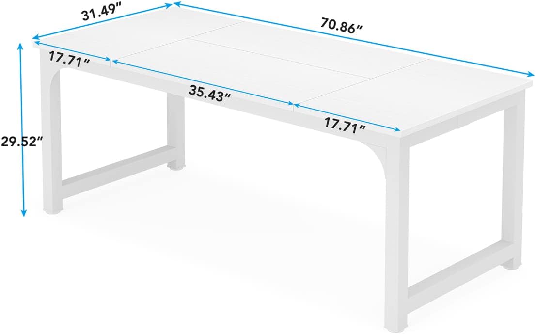 Tribesigns Modern Computer Desk, 70.8 x 31.5 inch Large Office Desk Computer Table Study Writing Desk Workstation for Home Office, White Metal Frame