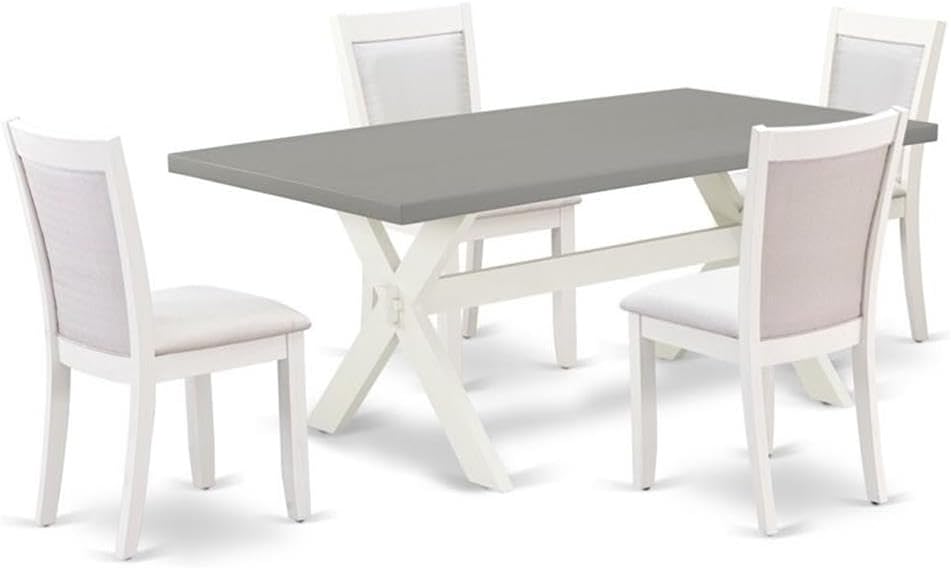 East West Furniture X097MZ001-5 5 Piece Dining Table Set for 4 Includes a Rectangle Kitchen Table with X-Legs and 4 Cream Linen Fabric Parsons Dining Chairs, 40x72 Inch, Multi-Color