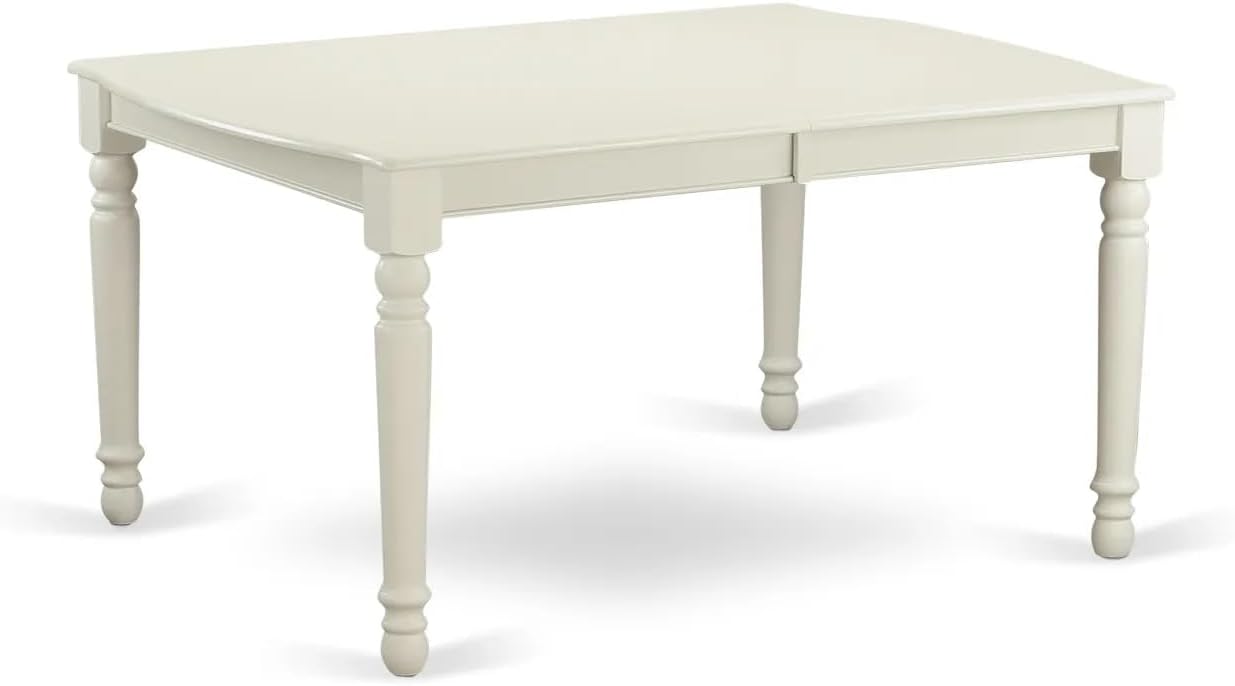 East West Furniture DOAS9-LWH-43 9 Piece Mid Century Modern Dining Table Set Consists A Wooden Dining Table and 8 Willow Green Polyester Fabric Upholstered Chairs, Linen White