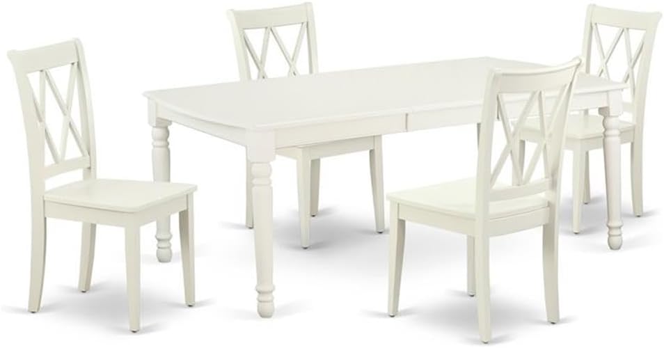 East West Furniture DOCL5-LWH-W 5 Piece Dining Table Set for 4 Includes a Rectangle Kitchen Table with Butterfly Leaf and 4 Dinette Chairs, 42x78 Inch, Linen White