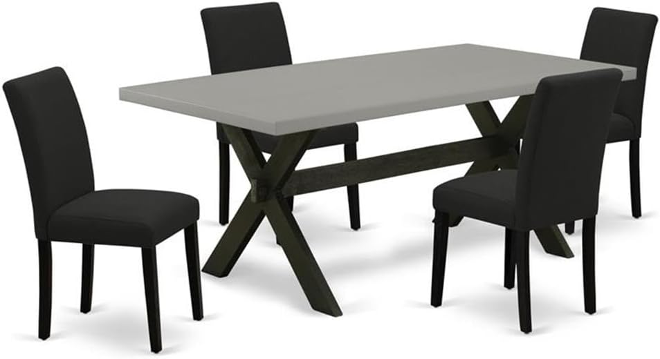 East West Furniture X697AB624-5 5 Piece Kitchen Table Set Includes a Rectangle Dining Room Table with X-Legs and 4 Black Color Linen Fabric Parson Dining Chairs, 36x60 Inch, Multi-Color