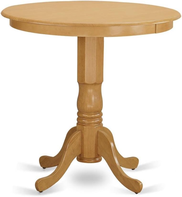 East West Furniture JACF3-OAK-W 3 Piece Counter Height Dining Set for Small Spaces Contains a Round Wooden Table with Pedestal and 2 Kitchen Chairs, 36x36 Inch, Oak