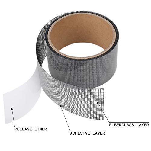 Window Screen Repair Kit Tape Fiberglass Repair Kit for Window Screen and Screen Door Tears Holes 3-Layer Strong Adhesive Window Screen Mesh Repair Waterproof Screen Repair Kit（2"×80"） Grey