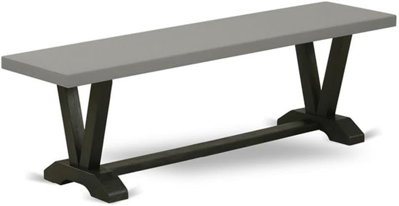 East West Furniture V696VE650-6 6 Piece Dining Set Contains a Rectangle Dining Room Table with V-Legs and 4 Dark Gotham Linen Fabric Upholstered Chairs with a Bench, 36x60 Inch, Multi-Color
