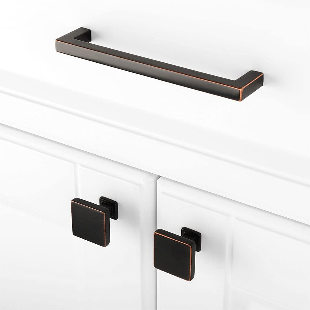 KOOFIZO 10 Pack Oil Rubbed Bronze Cabinet Knobs Bronze Drawer Knobs K08 Square Single Hole Cabinet Pulls for Cabinets Drawer Dresser Cupboard Bedroom Closet Bathroom Vanity