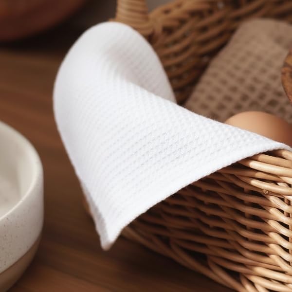 PurpleEssences Dish Cloths and Dish Rags - 6 Pack Waffle Weave Solid Kitchen Dish Wash Cloths, 100% Cotton, 12 x 12 Inches, Ultra Soft Absorbent Quick Drying - Christmas Holiday Winter - White
