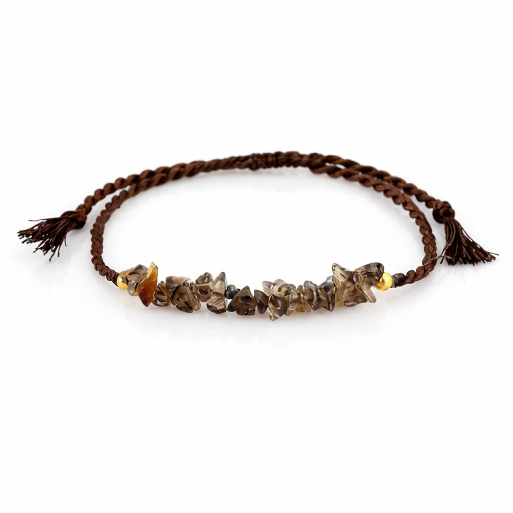 NJCRAFT Natural Smoky Quartz Chips Bracelet for Women | Smoky Quartz Gemstone Chip Adjustable Braided Bracelet (Approx. 6 Carat) | Handmade Slider Rope Bracelet 6+4 Inch | Minimalist Jewelry Gift