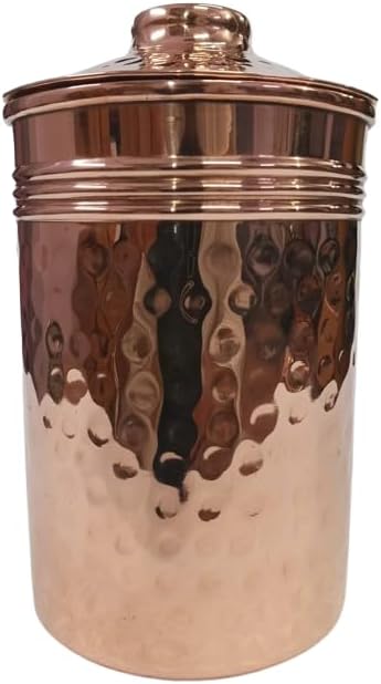 Copper Storage Canister Set with Serving Tray and Spoon, 4 Hammered Jars, Kitchen Container Set (4) (6)