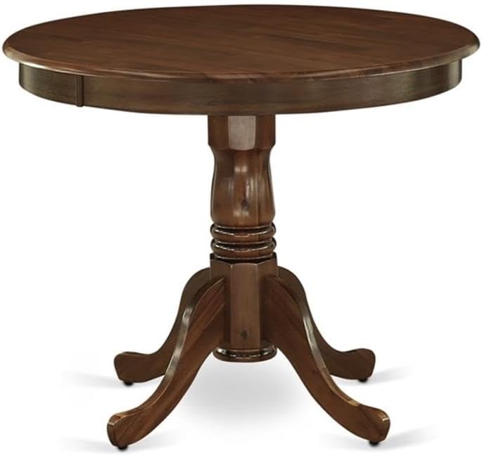 East West Furniture ANAB3-AWA-05 3 Piece Modern Dining Table Set Includes a Round Kitchen Table with Pedestal and 2 Parson Dining Chairs, 36x36 Inch, Antique Walnut