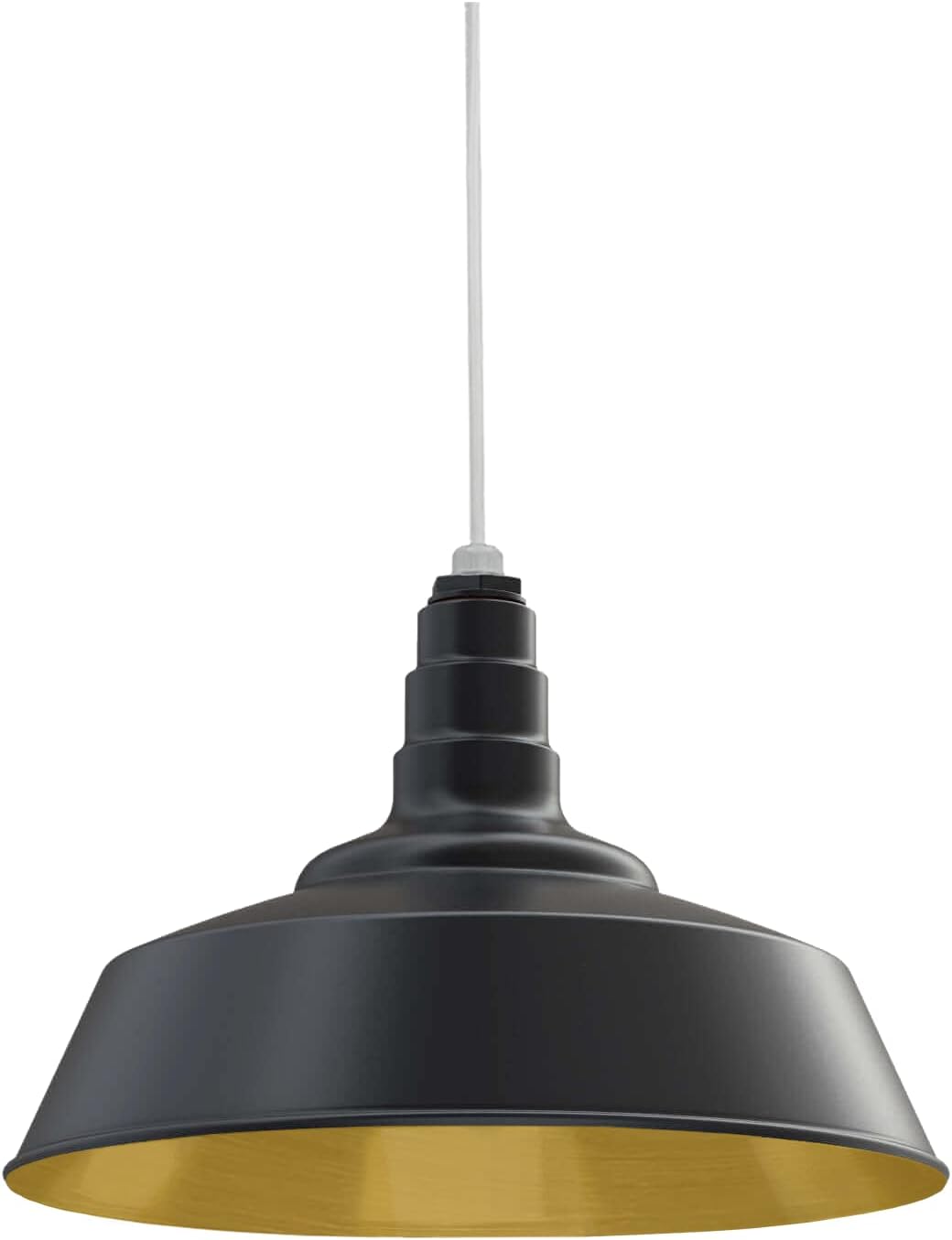 Steel Lighting Co. Manhattan Warehouse Light | Ceiling Mounted Pendant | 20 inch Dome | White Cord | Large Steel Barn Light Made in America | Matte Black Exterior/Brass Interior