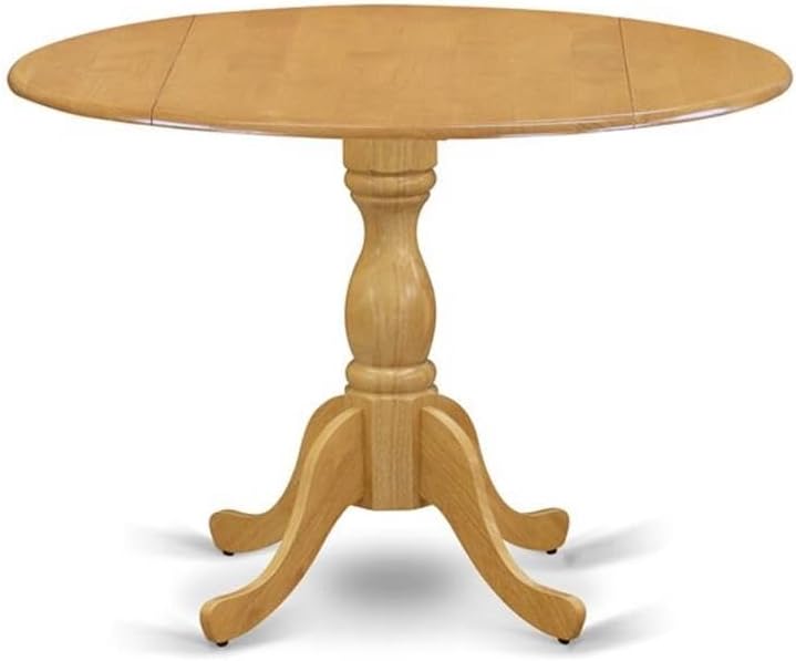East West Furniture DMAV5-OAK-C 5 Piece Kitchen Table Set for 4 Includes a Round Dining Table with Dropleaf and 4 Linen Fabric Dining Room Chairs, 42x42 Inch, Oak