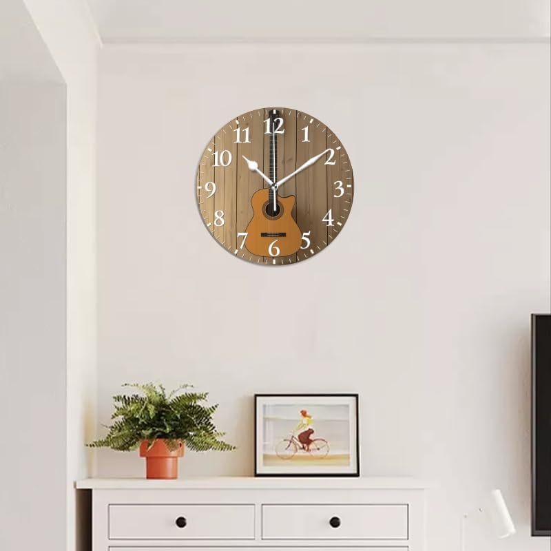 Guitar Wall Clock Non-Ticking Silent Clocks Battery Operated Analog Decor Clock for Home-Guitar Hanging On Wall(16inch)