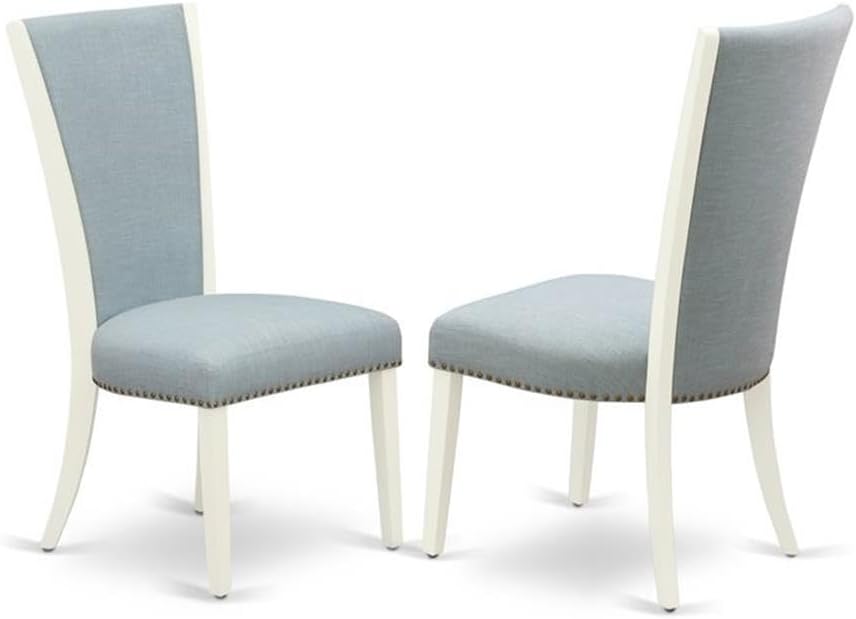 East West Furniture X077VE215-7 7 Piece Dining Set Consist of a Rectangle Dining Room Table with X-Legs and 6 Baby Blue Linen Fabric Upholstered Parson Chairs, 40x72 Inch, Multi-Color