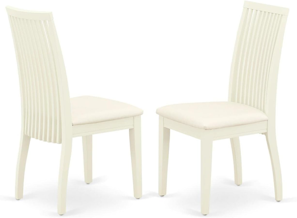 East West Furniture SHIP3-WHI-C 3 Piece Dinette Set for Small Spaces Contains a Round Dining Room Table with Pedestal and 2 Linen Fabric Kitchen Dining Chairs, 42x42 Inch, Linen White