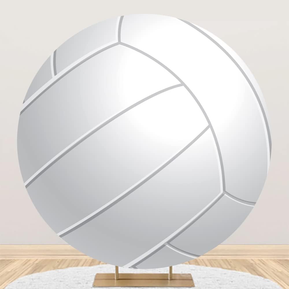 Leyiyi 7.2x7.2ft Abstract White Volleyball Round Backdrop Cover Polyester Outdoor Sports Themed Photography Background Volleyball Party Photo Backdrop Boys Girls Birthday Party Deecorations Banner