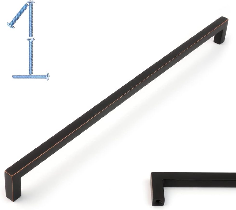 KOOFIZO Solid Square Bar Cabinet Handle - Oil Rubbed Bronze Furniture Pull, 12.6 Inch/320mm Screwhole Distance, 1-Piece for Kitchen Cupboard Door, Bedroom Dresser Drawer, Bathroom Wardrobe Hardware