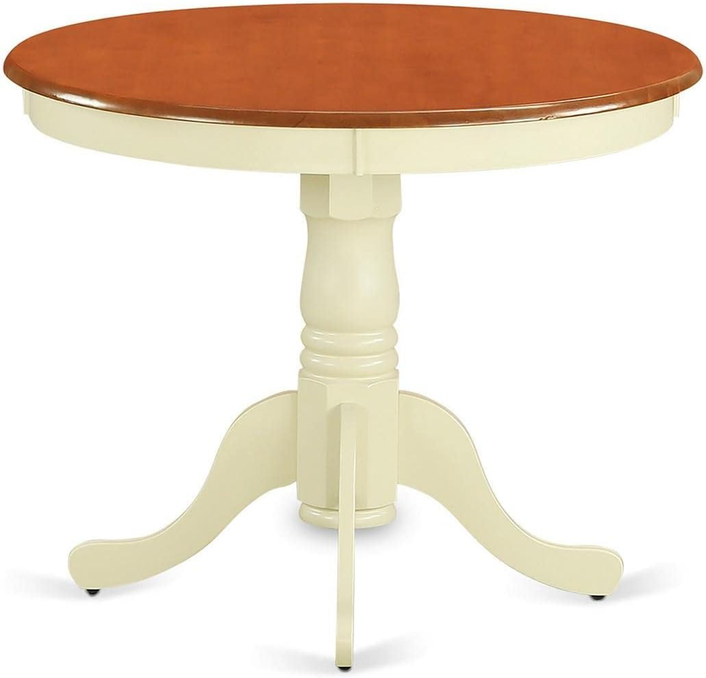 East West Furniture ANIP5-BMK-W 5 Piece Dining Table Set for 4 Includes a Round Kitchen Table with Pedestal and 4 Dining Room Chairs, 36x36 Inch, Buttermilk & Cherry