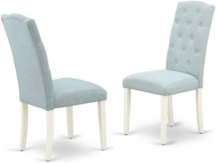 East West Furniture X097CE215-7 7 Piece Dining Table Set Consist of a Rectangle Dining Room Table with X-Legs and 6 Baby Blue Linen Fabric Parsons Chairs, 40x72 Inch, Multi-Color