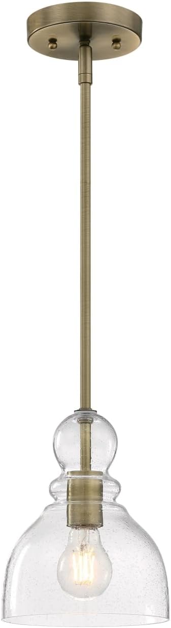 Westinghouse Lighting 6134500 Fiona Traditional One Light LED Indoor Mini Pendant, Antique Brass Finish, Clear Seeded Glass