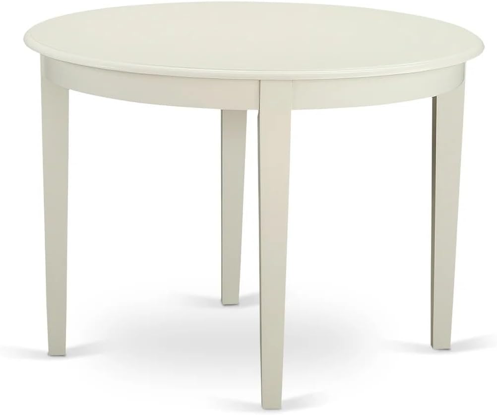 East West Furniture BOVA3-LWH-W 3 Piece Modern Dining Table Set Contains a Round Kitchen Table and 2 Kitchen Dining Chairs, 42x42 Inch, Linen White