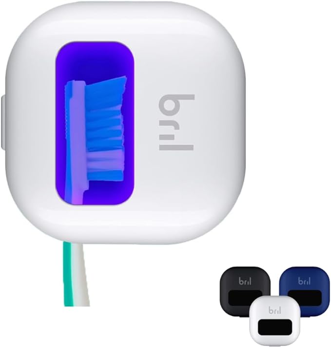 Bril UV-C Toothbrush Sanitizer, Portable Cleaner, Travel Cover, Magnetic Holder, and Rechargeable Case for Any Size Toothbrush, White