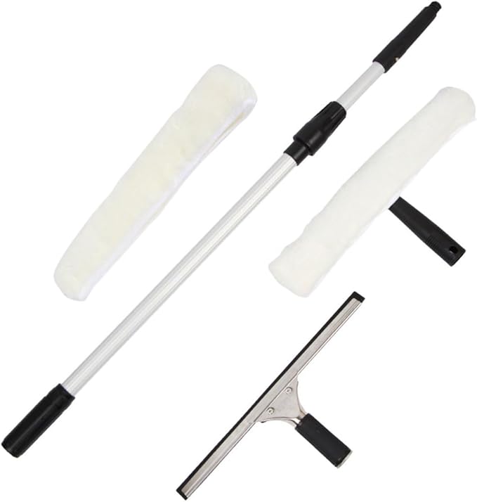 VALICLUD Telescopic Handle Window Squeegee with Extension Pole for Glass Cleaning Water Applicator and Scraper for Bathroom Kitchen Balcony and Mirror Stain Removal