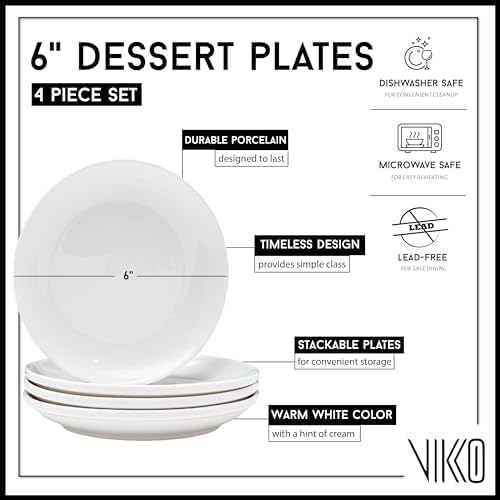 Vikko Dinner Plate, Set of 4 White Plates, Ceramic Dinner Plates Set, Stackable 12 Inch Extra Large Dinner Plates for Every Day and Special Occasion, Restaurant Style, Dishwasher Safe, Microwave Safe