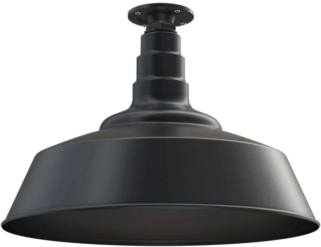 Steel Lighting Co. Manhattan Warehouse Light | Ceiling Mounted Pendant | 20 inch Dome | Flush Mount | Large Steel Barn Light Made in America | Matte Black Exterior/Matte Black Interior
