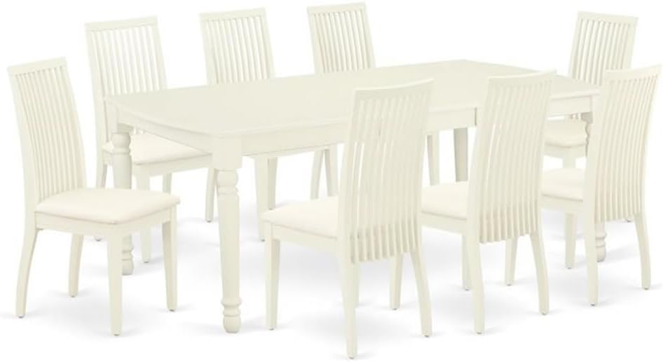 East West Furniture DOIP9-LWH-C 9 Piece Dining Room Furniture Set Includes a Rectangle Kitchen Table with Butterfly Leaf and 8 Linen Fabric Upholstered Chairs, 42x78 Inch, Linen White