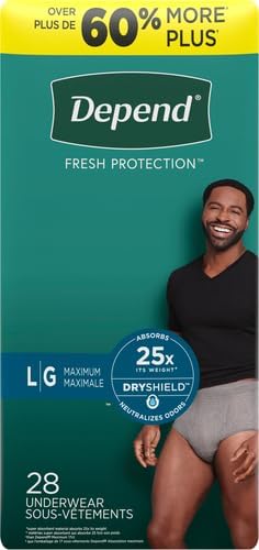 Depend Incontinence Underwear for Men, Large, 56 Count | Maximum Protection | Grey | Disposable