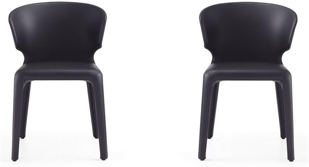 Manhattan Comfort Conrad Mid Century Modern Dining Chairs Woven Tweed Upholstered Kitchen Furniture with Contoured Back, Foam Padding & Metal Legs, Set of 2, Black