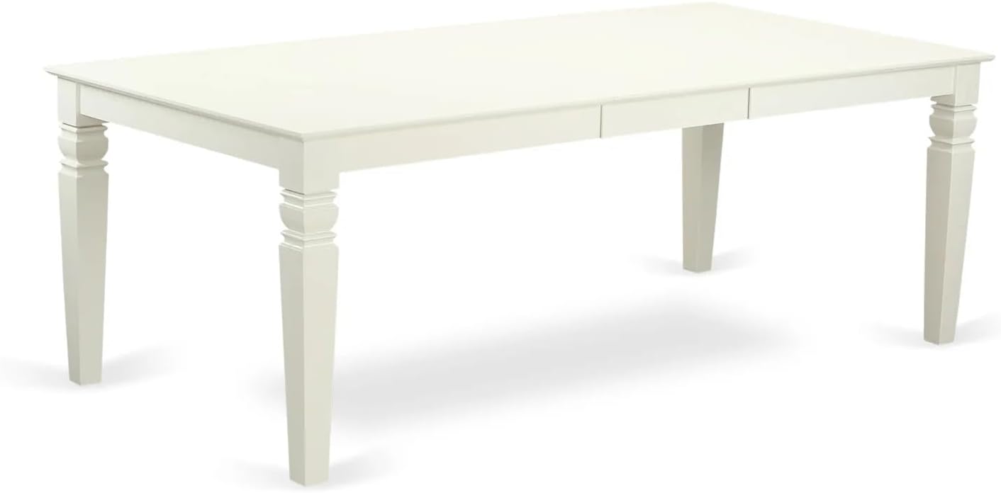 East West Furniture LGAS7-LWH-43 7 Piece Dining Set Contain A Mid Century Table and 6 Willow Green Polyester Fabric Mid Century Modern Dining Chairs, Linen White