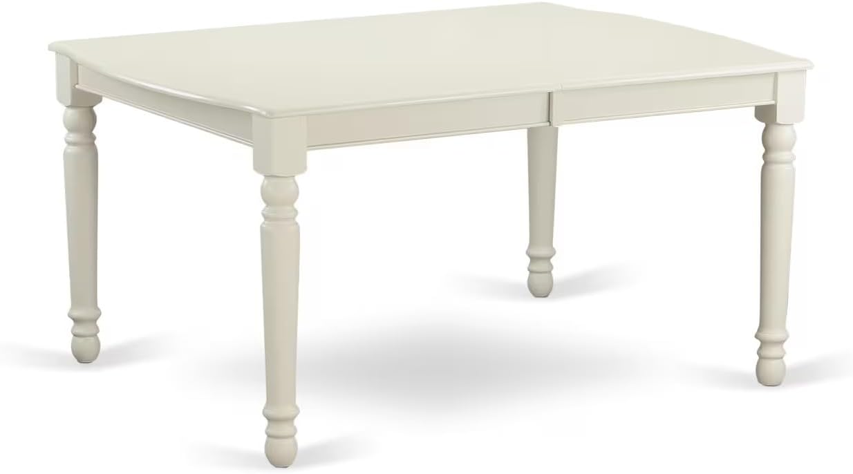 East West Furniture DOCE5-LWH-15 5 Piece Dining Set Includes a Rectangle Dining Room Table with Butterfly Leaf and 4 Baby Blue Linen Fabric Upholstered Chairs, 42x78 Inch, Linen White
