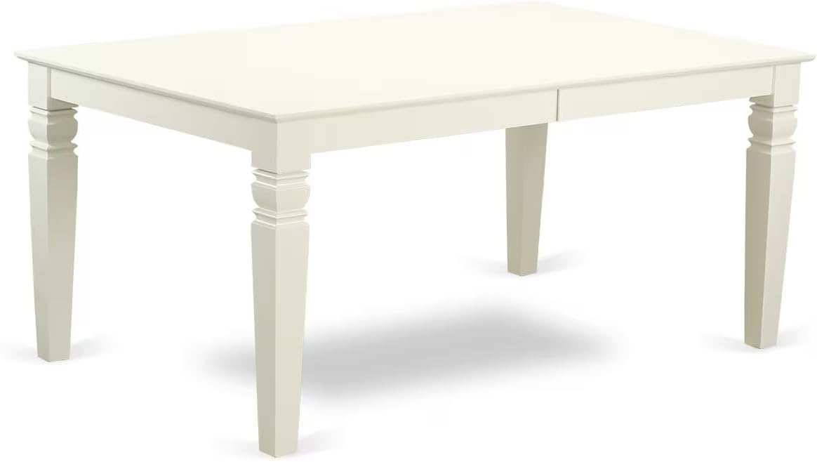 East West Furniture LGAB9-LWH-64 9 Piece Dining Table Set Includes a Rectangle Kitchen Table with Butterfly Leaf and 8 White Faux Leather Upholstered Chairs, 42x84 Inch, Linen White
