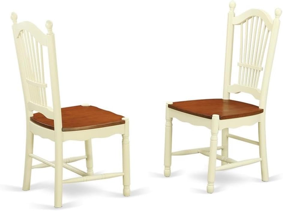 East West Furniture QUDO9-WHI-W 9 Piece Kitchen Table Set Includes a Rectangle Dining Table with Butterfly Leaf and 8 Dining Room Chairs, 40x78 Inch, Buttermilk & Cherry