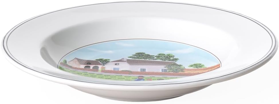 Villeroy & Boch Design Naif Rim Soup #1-Going to Market, 8.5 in, Premium Porcelain, White/Colorful