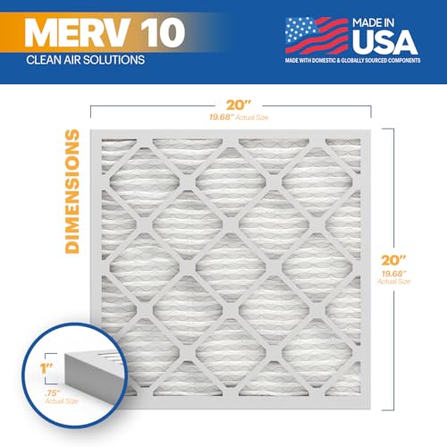 Bnx Trufilter 20X20X1 Merv 10 (2-Pack) Ac Furnace Air Filter - Made In Usa - Pleated Air Conditioner Hvac Ac Furnace Filters - R