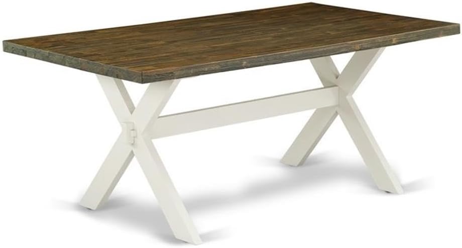 East West Furniture X077VE005-6 6 Piece Modern Dining Table Set Contains a Rectangle Wooden Table with X-Legs and 4 Grey Linen Fabric Parson Chairs with a Bench, 40x72 Inch, Multi-Color