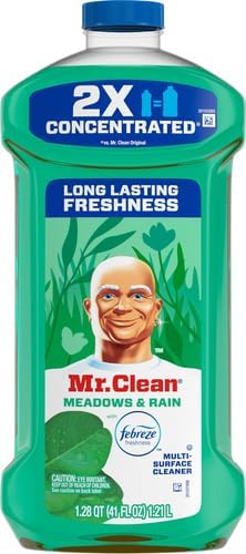 Mr. Clean All Purpose Cleaner, Floor Cleaner for Mopping Home, Bathroom, & Kitchen, Cleaning Liquid for Mop & Bucket, Cleaning Supplies, Multi-Surface Dilutable, Meadows & Rain, 41oz (Pack of 4)