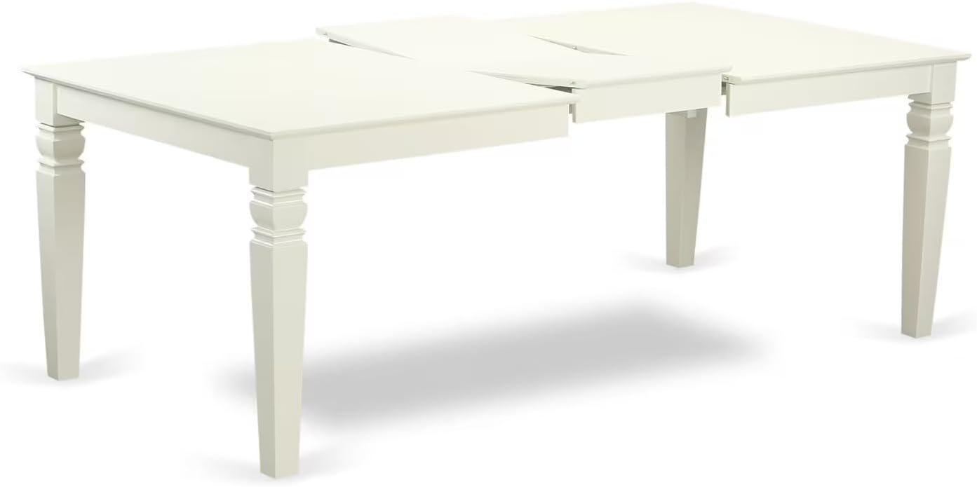 East West Furniture LGFR5-LWH-18 5 Piece Dining Table Set Includes a Rectangle Kitchen Table with Butterfly Leaf and 4 Brown Linen Linen Fabric Upholstered Chairs, 42x84 Inch, Linen White