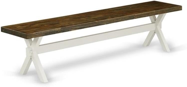 East West Furniture X077VE005-6 6 Piece Modern Dining Table Set Contains a Rectangle Wooden Table with X-Legs and 4 Grey Linen Fabric Parson Chairs with a Bench, 40x72 Inch, Multi-Color