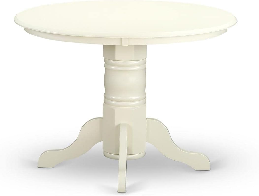 East West Furniture SHNO3-LWH-W 3 Piece Modern Dining Table Set Contains a Round Kitchen Table with Pedestal and 2 Dining Room Chairs, 42x42 Inch, Linen White