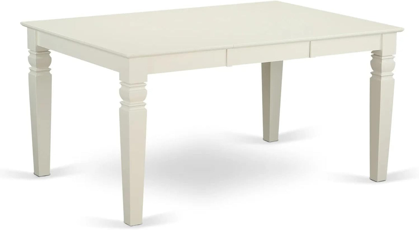 East West Furniture LGDA7-LWH-13 7 Piece Kitchen Set Consists of a Rectangle Dining Table with Butterfly Leaf and 6 Polyester Fabric Padded Chairs, linen white