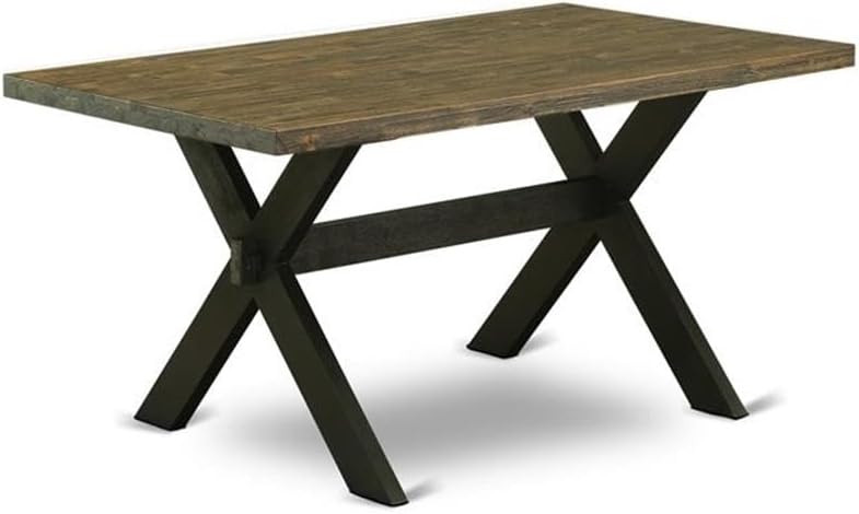 East West Furniture X676DR124-5 5 Piece Dining Room Table Set Includes a Rectangle Kitchen Table with X-Legs and 4 Black Color Linen Fabric Parson Dining Chairs, 36x60 Inch, Multi-Color