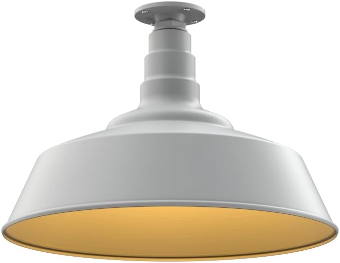 Steel Lighting Co. Manhattan Warehouse Light | Ceiling Mounted Pendant | 20 inch Dome | Flush Mount | Large Steel Barn Light Made in America | Modern Gray Exterior/Brass Interior