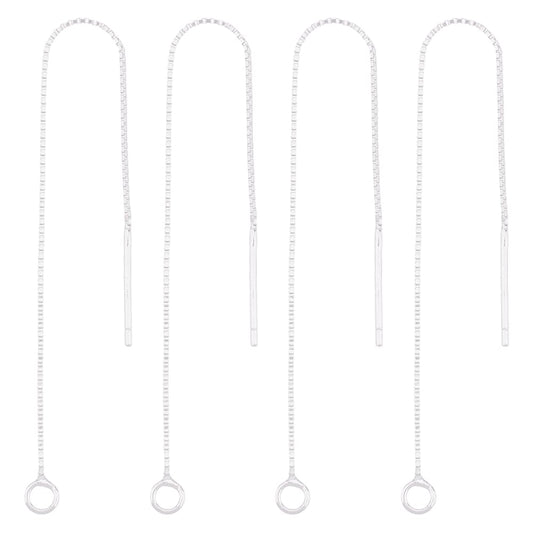Hobbspring 2 Pairs Silver Chain Threader Earrings 925 Sterling Silver Tassel Chain Earrings 8cm Pull Through Threaded Long Chain Drop Tassel with Loop for Women DIY Earring Making