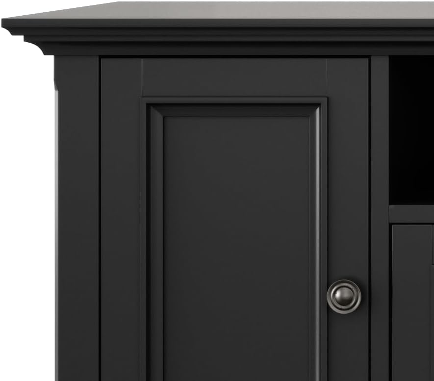 SIMPLIHOME Amherst 72-inch Wide Solid Wood TV Stand in Black, Transitional-Style Media Console for Living Room with Cable Management and Adjustable Shelves, Fits 80" TVs