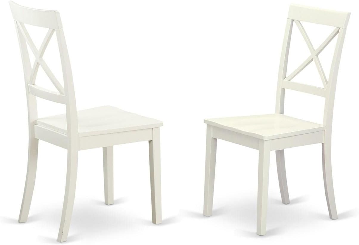 East West Furniture SHBO5-WHI-W 5 Piece Dining Room Table Set Includes a Round Wooden Table with Pedestal and 4 Kitchen Dining Chairs, 42x42 Inch, Linen White
