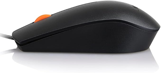 Lenovo 300 USB Wired Computer Full Size Optical Ambidextrous Mouse with 1600 DPI, Reliable USB-A Wired Connection, Easy 3-Button Navigation – Long Lasting, Durable Basic Mouse, Black