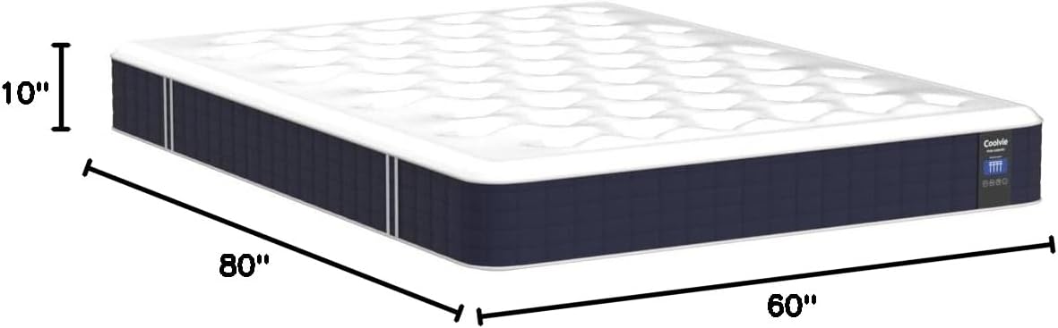 Coolvie Queen Mattress, 10 Inch Hybrid Mattress Queen Size, Individual Pocket Springs with Memory Foam, Bed in a Box, Cooler Sleep with Pressure Relief and Support